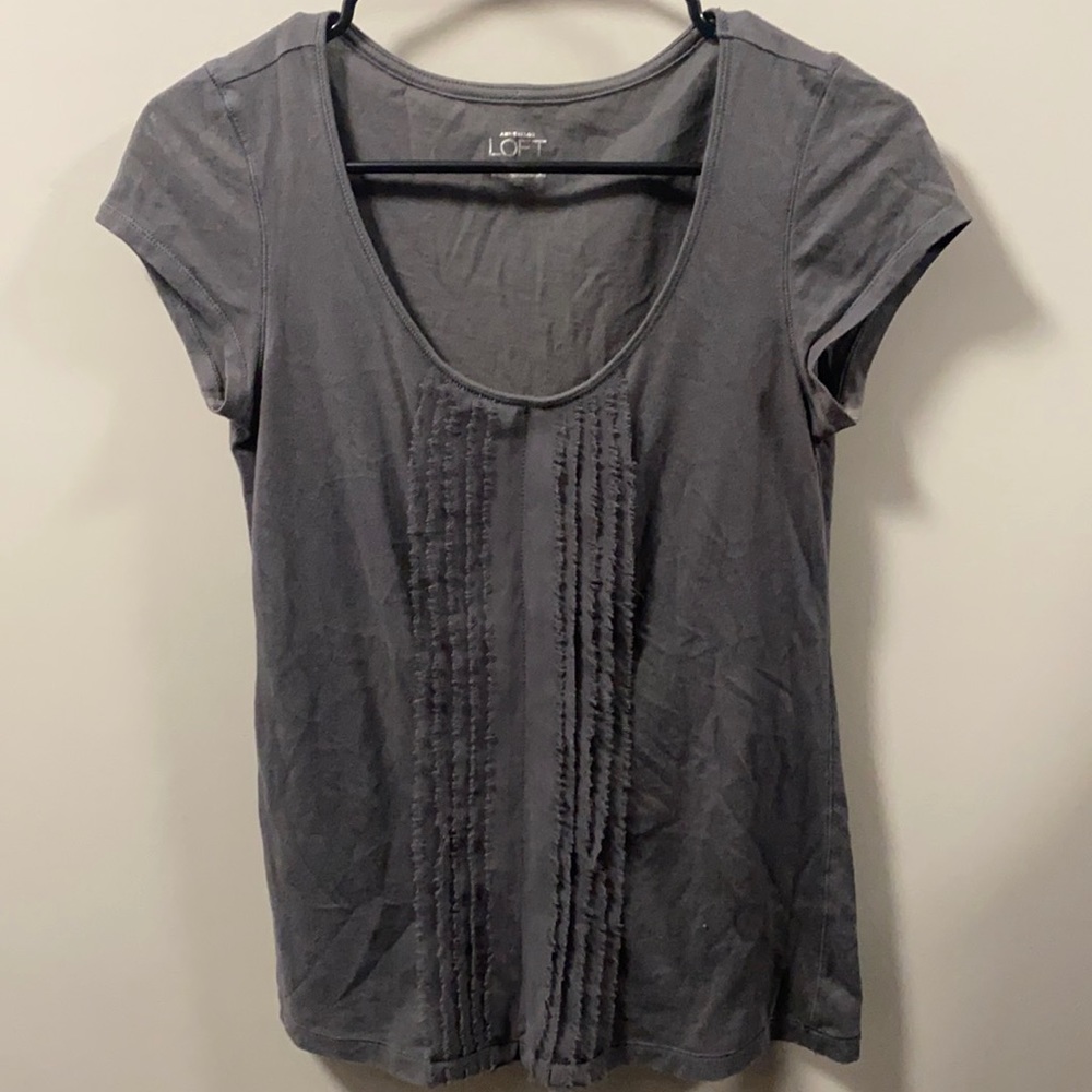 LOFT charcoal ruffled top